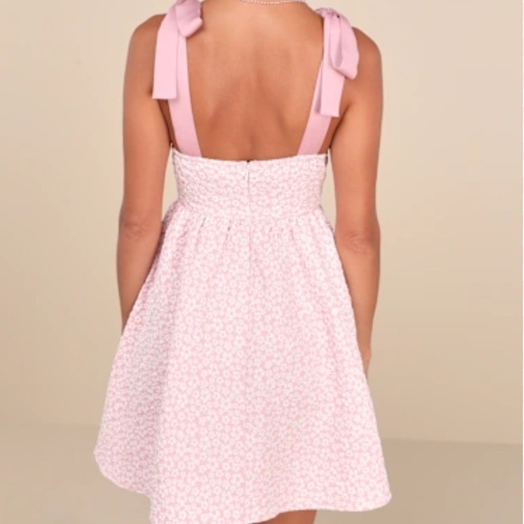 Lulus Darling Composure Pink Jacquard Floral Tie-Strap Mini Dress Small NWT NEW - Picture 4 of 10